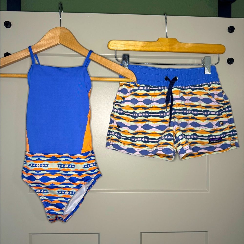 Patagonia Girls One-Piece Swimsuit and Costa Rica baggie shorts